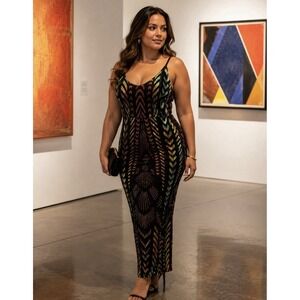 Shein Full Length Sequin Dress Sz 1X XL Fitted Stretch Cocktail Party Sleeveless